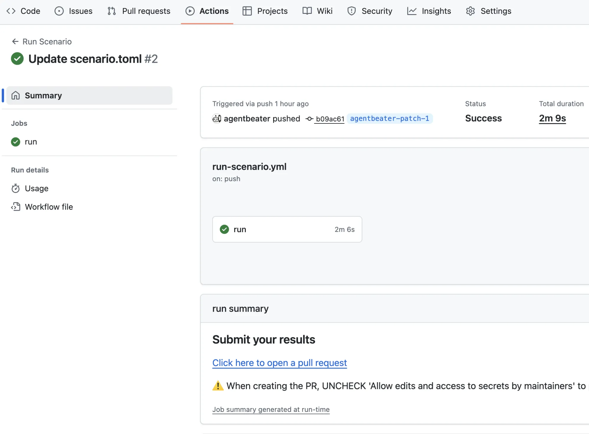 GitHub Actions workflow run